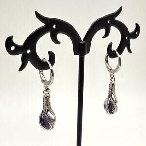 925 Silver Earrings Teardrop Purple Lab Amethyst Fashion Jewelry Birthday Gift